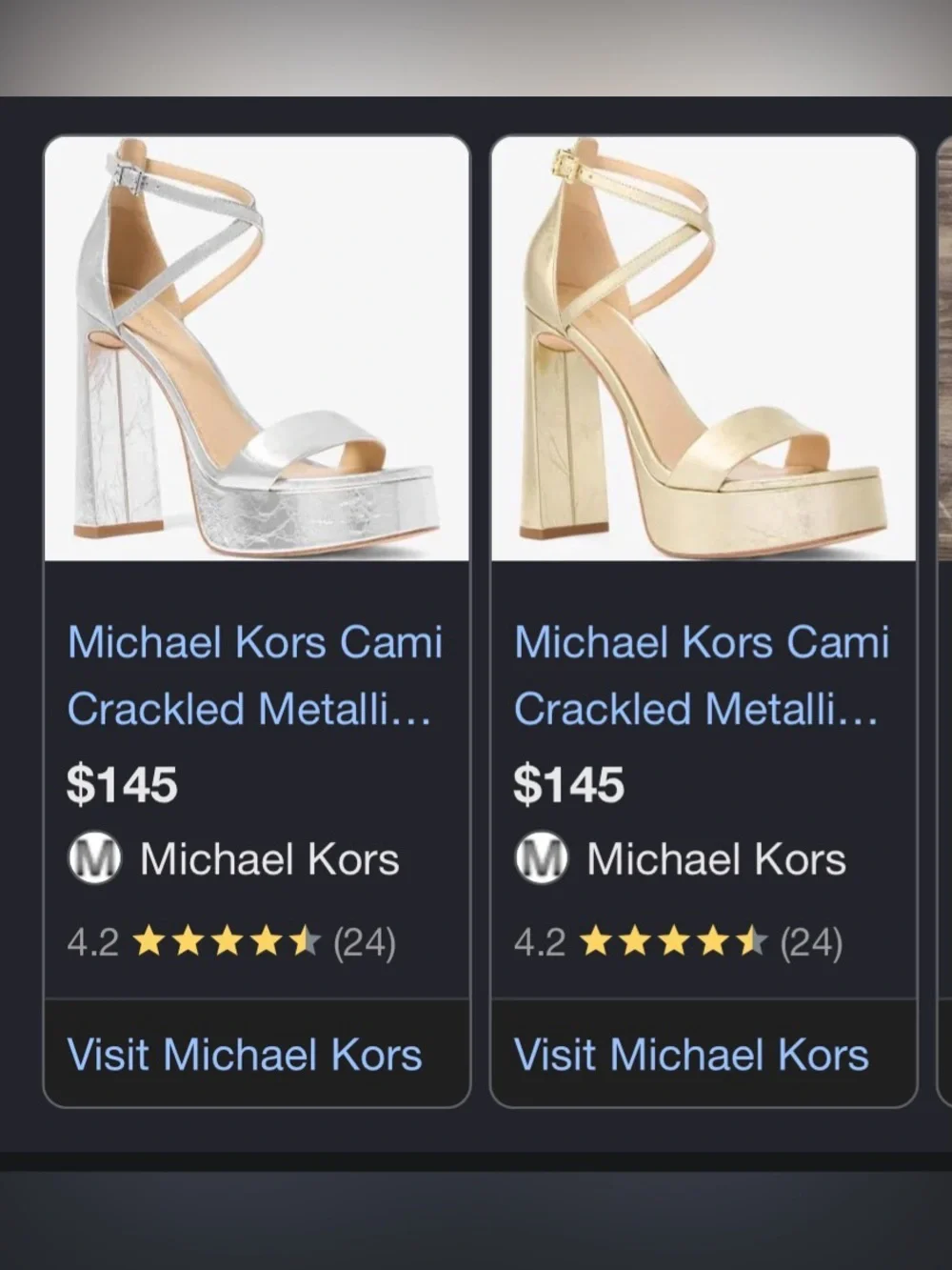 Michael Kors “Cami” Crushed Leather Metallic Platform Heels